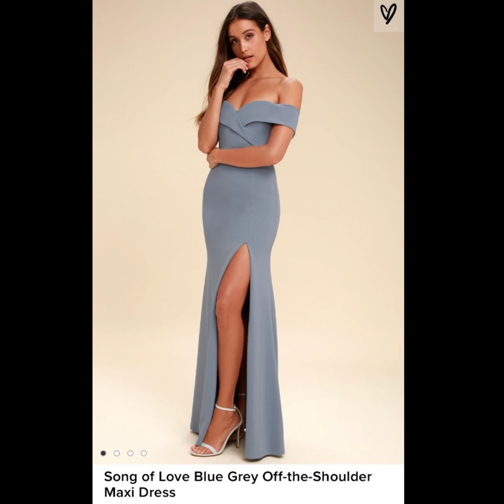 LULU’S Song of Love Blue Gray Off Shoulder Maxi XS